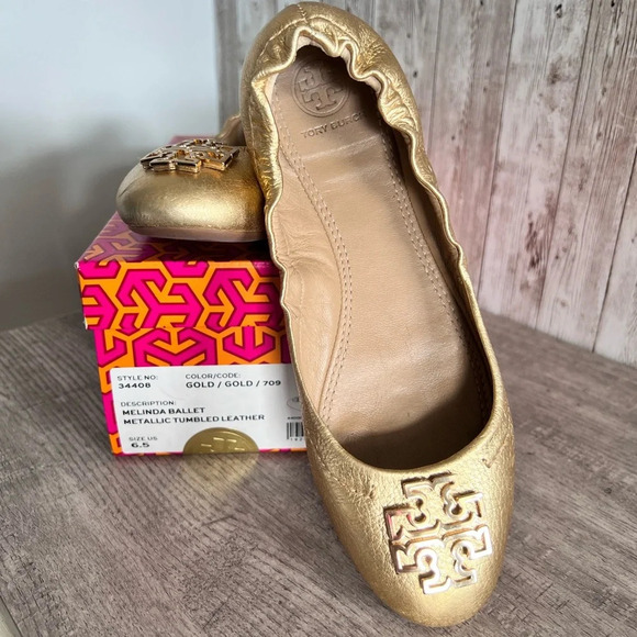 Tory Burch Shoes - Tory Burch Gold Melinda Ballet Flats